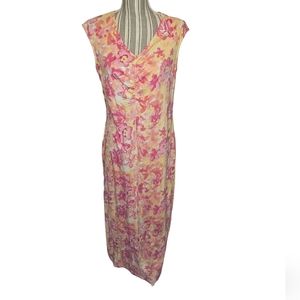 Denim & Company women's yellow floral maxi dress size M